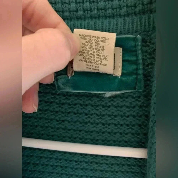 Woman’s L.L.Bean Teal Waffle Knit Button Up Long Sleeve Chunky Cardigan Size M - Picture 7 of 10